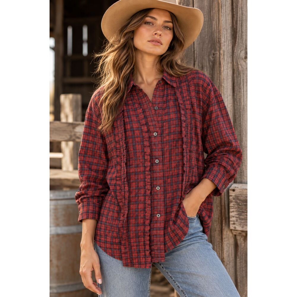 Vintage 90s Ruff Hewn Plaid Shirt L Made USA Western Grunge Oversized